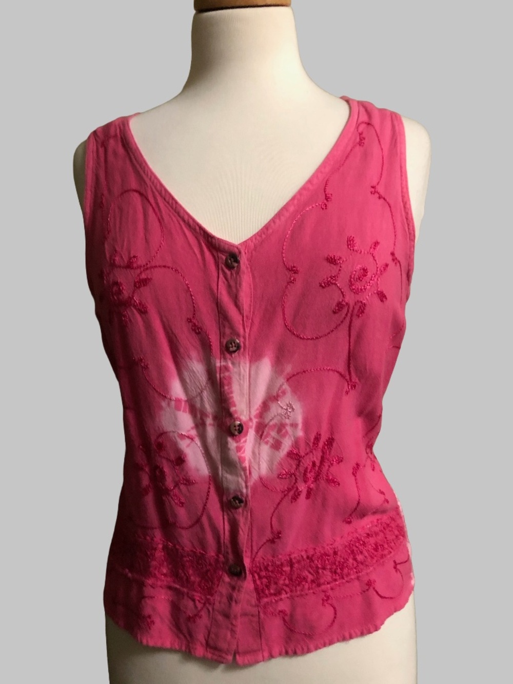 Vintage La Vina Pink Embroidered Sequin Tie-Back Vest Top XXL (Fits M-L)